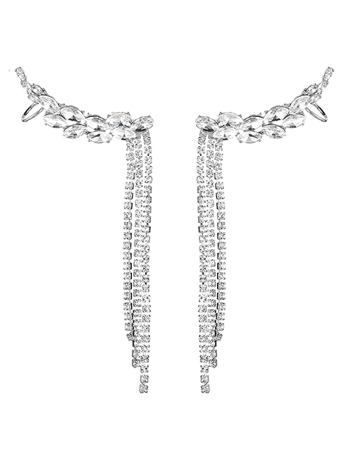 Fashion Silver Acrylic-studded Tassel Earrings