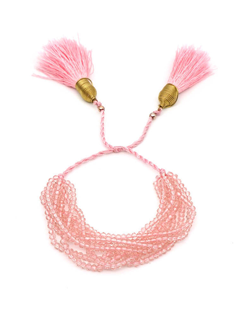 Fashion Pink Rice Beads Woven Eye Bracelet
