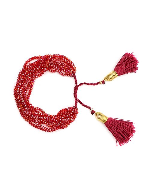 Fashion Red Mizhu Weaving Love Eye Crystal Tassel Bracelet