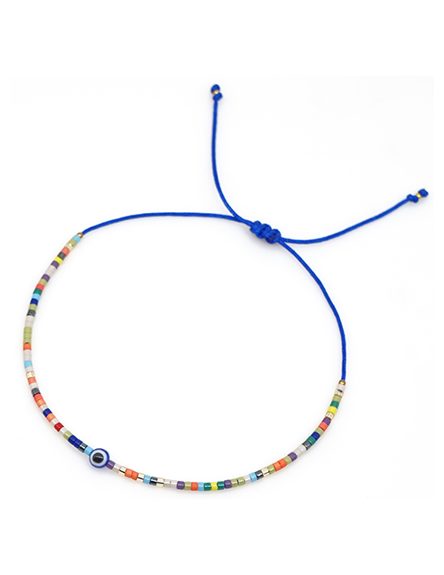 Fashion Blue Rice Beads Woven Eye Bracelet