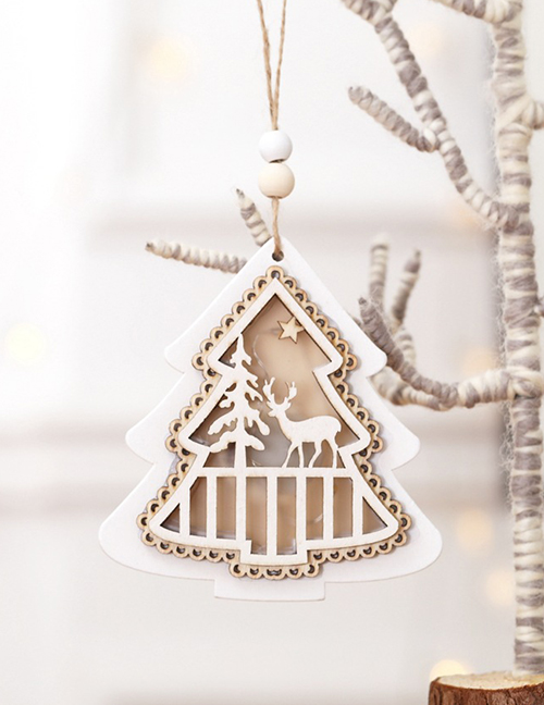 Fashion White Christmas Tree With Lights Pendant Wooden Twine Christmas Tree Pendant