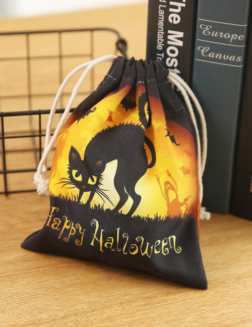 Fashion Black Cat Silhouette Pocket Halloween Bunch Pocket Gift Bag