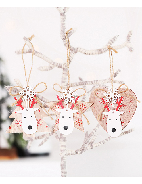 Fashion White Wooden Moose Christmas Tree Ball Snowflake Pendant