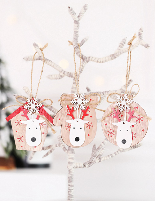 Fashion White Wooden Moose Christmas Tree Ball Snowflake Pendant