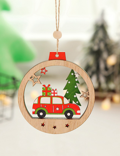 Fashion Gift Car Christmas Tree Wooden Round Pendant