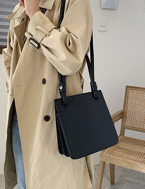 Fashion Black Stone Pattern Shoulder Bag Multi-layer Bag
