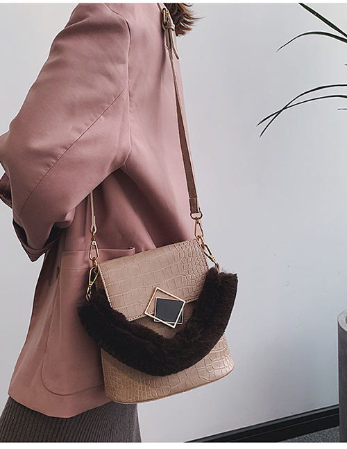 Fashion Khaki Stone Wool Handle Bag Shoulder Bag