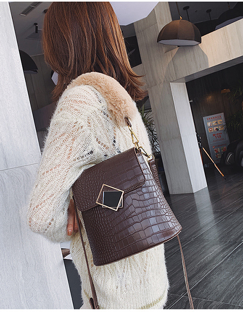 Fashion Coffee Color Stone Wool Handle Bag Shoulder Bag