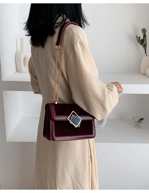 Fashion Red Wine Leopard Stitching Chain Diagonal Shoulder Bag