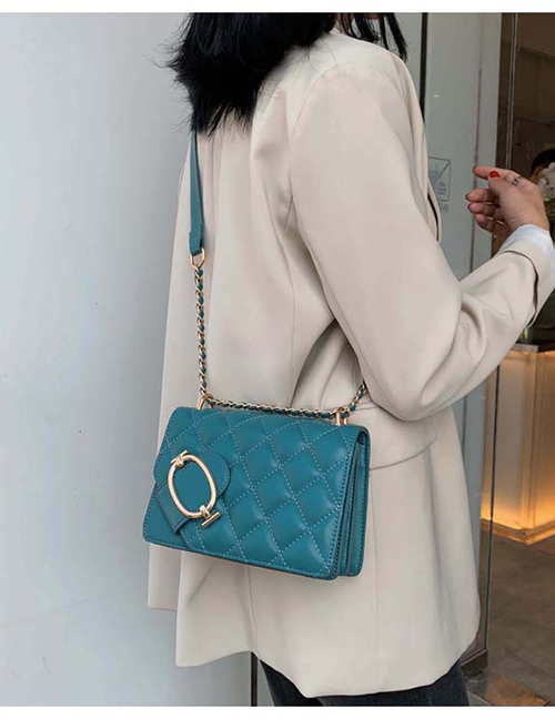 Fashion Blue Chain Rhombic Embroidery Shoulder Bag