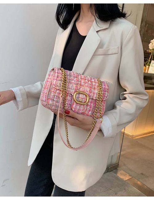 Fashion Pink Woolen Shoulder Slung Chain Bag