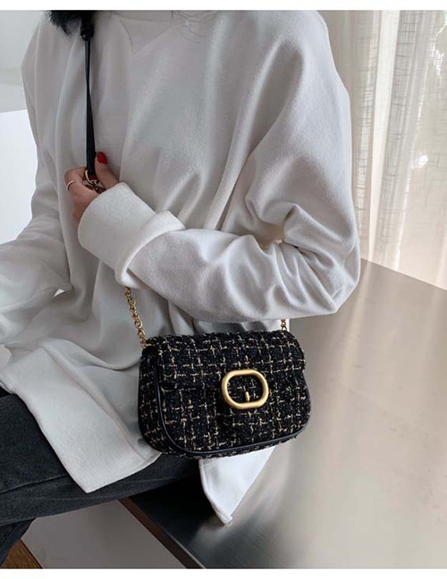 Fashion Black Woolen Shoulder Slung Chain Bag