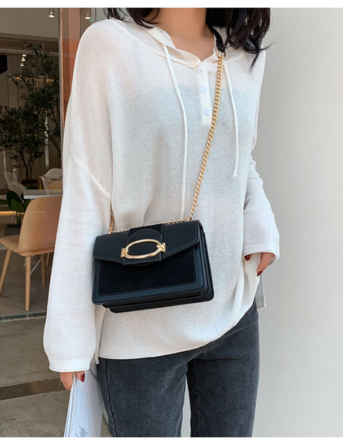 Fashion Black Woolen Shoulder Chain Messenger Bag