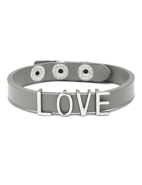 Fashion Gray Leather Love Letter Bracelet
