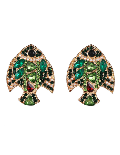 Fashion Green Plated Crystal Diamond Fish Earrings