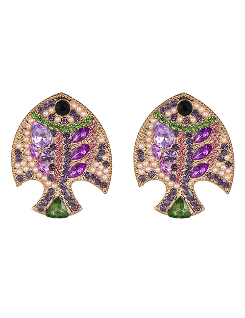 Fashion Purple Plated Crystal Diamond Fish Earrings