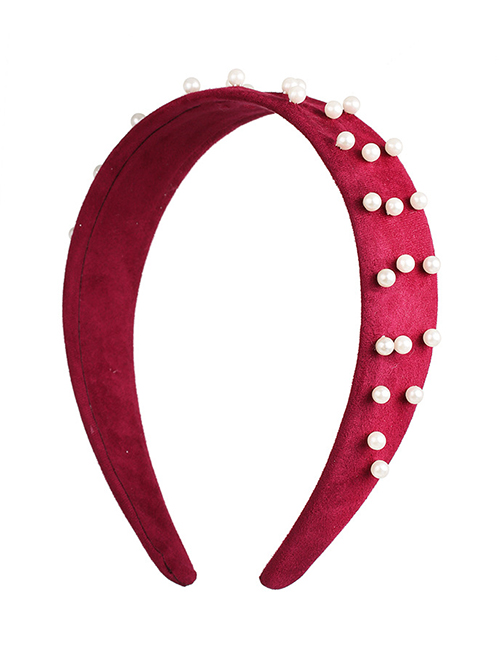 Fashion Red Korean Velvet Beaded Sponge Headband