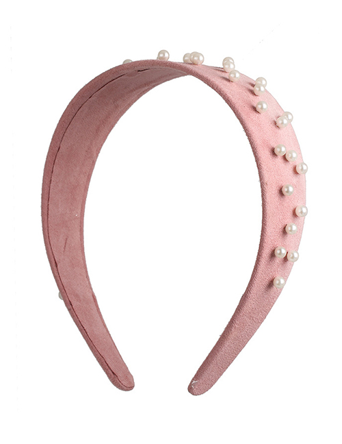 Fashion Pink Korean Velvet Beaded Sponge Headband