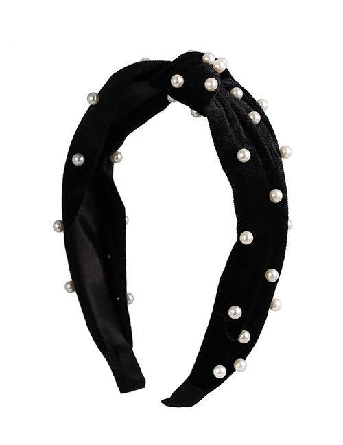 Fashion Black Wide-brimmed Bow Pearl Headband