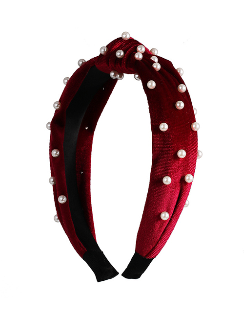 Fashion Crimson Wide-brimmed Bow Pearl Headband