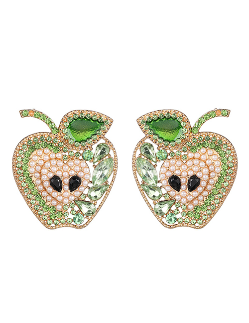 Fashion Green Fruit Apple And Diamond Earrings