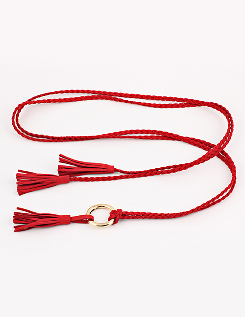 Fashion Red Fine Twist Braided Tassel Belt