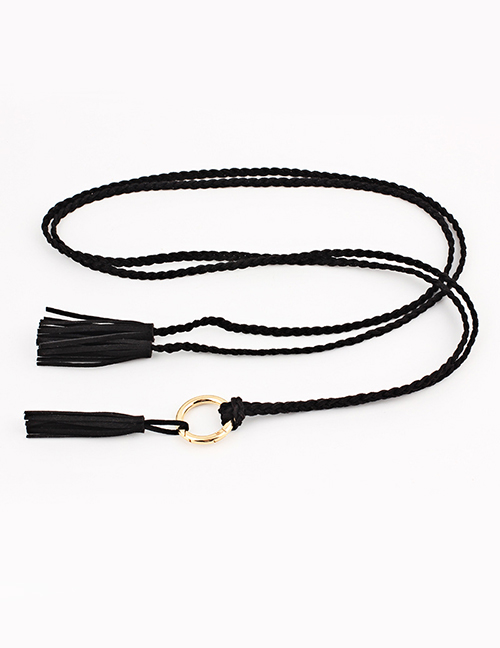 Fashion Black Fine Twist Braided Tassel Belt