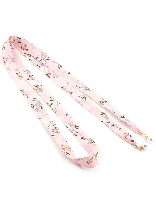 Fashion Light Pink Floral Scarf Knotted Pearl Chiffon Ribbon Silk Girdle