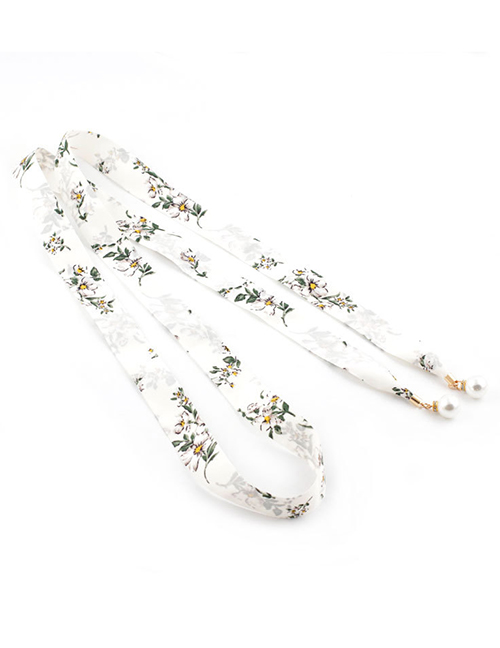Fashion White Floral Scarf Knotted Pearl Chiffon Ribbon Silk Girdle