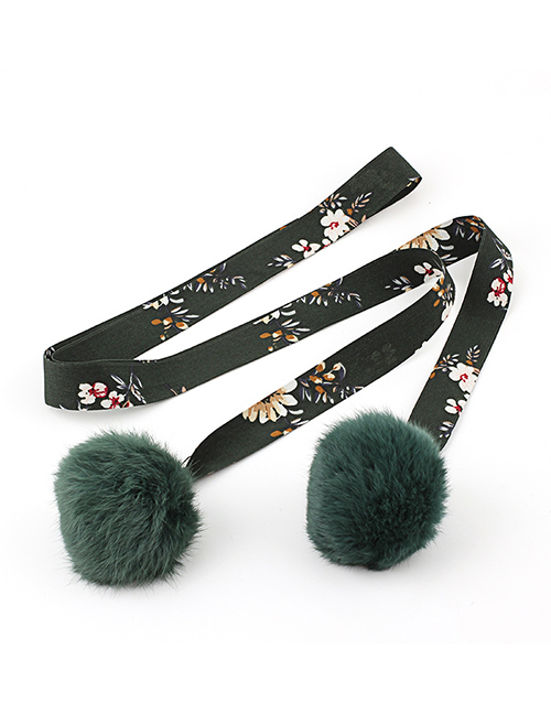 Fashion Army Green Pompom Flower Woolen Rabbit Tassel Tassel Waist Chain