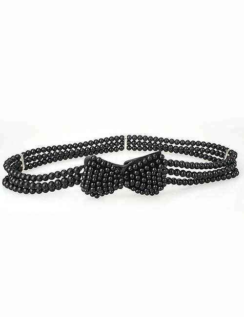 Fashion Black Pearl Bow Elastic Waist Chain