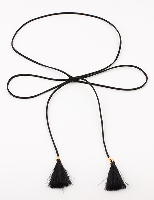 Fashion Black Bow Fringed Thin Waist Chain