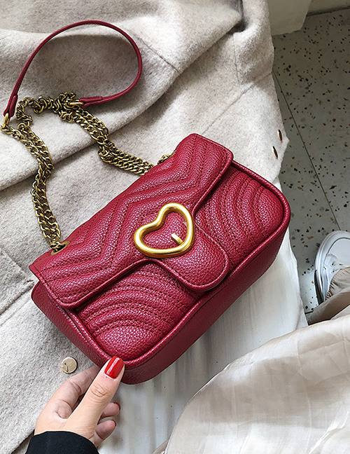 Fashion Red Wine Heart-shaped Lock Collar Messenger Handbag