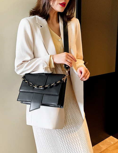 Fashion Black Chain Contrast Color Crossbody Shoulder Bag