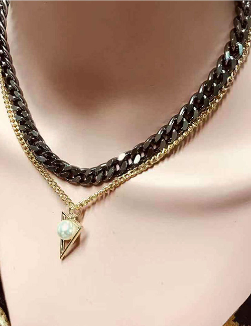 Fashion Gun Black Triangle Pendant Double Necklace