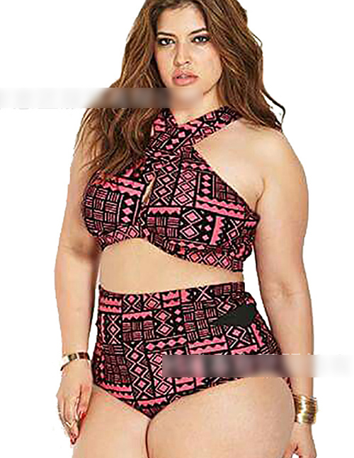 Red Printed Twisted Rope High Waist Split Swimsuit