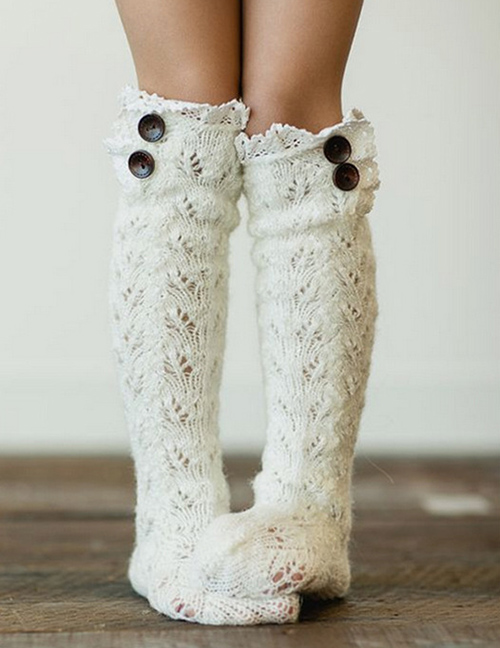 Fashion White Lace Side Tube Pile Wool Socks