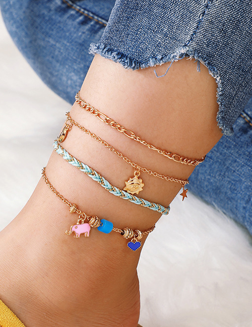 Fashion Gold Alloy Sun Star Moon Baby Heart Shape 4 Layer Anklet