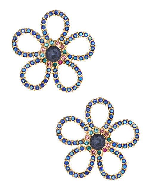 Fashion Blue Alloy Diamond Flower Earrings