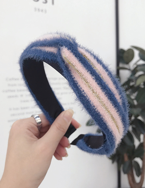 Fashion Blue Pink Water Bristle Stripes Contrast Color Cross Hooks Fine Side Headband