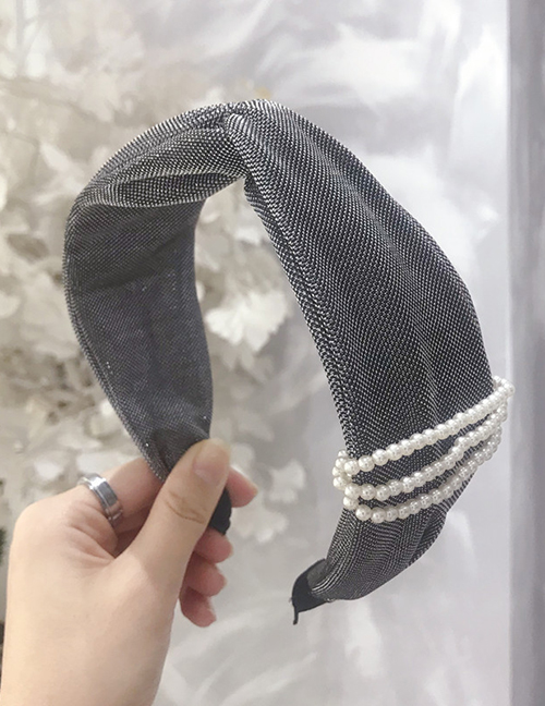 Fashion Gray Hot Stamping Pearl Cross Hook Hook Wide Side Headband