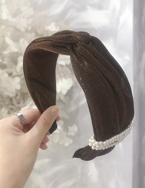 Fashion Coffee Hot Stamping Pearl Cross Hook Hook Wide Side Headband
