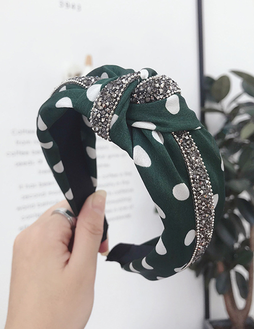 Fashion Polka Dot Green Striped Diamond Knotted Wide-brimmed Headband