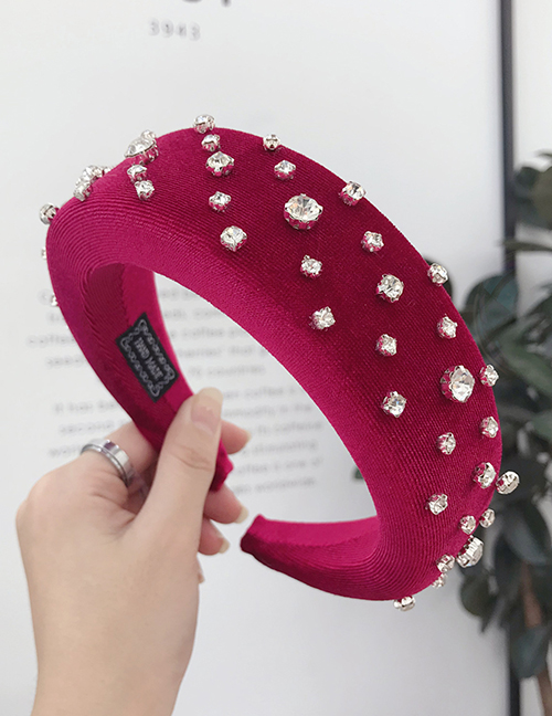Fashion Rose Red Sponge Wide-necked Nail Diamond Headband