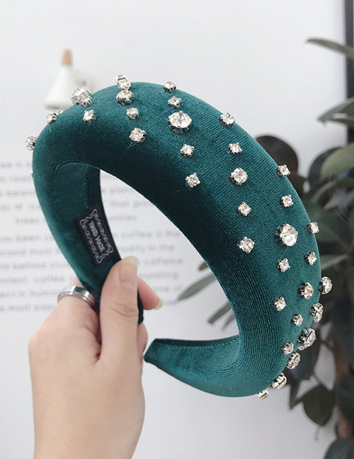 Fashion Dark Green Sponge Wide-necked Nail Diamond Headband