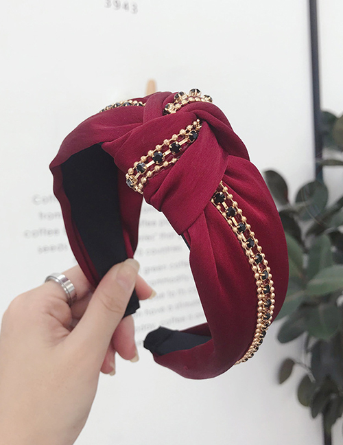 Fashion Red Diamond Chain Knotted Wide-brimmed Headband