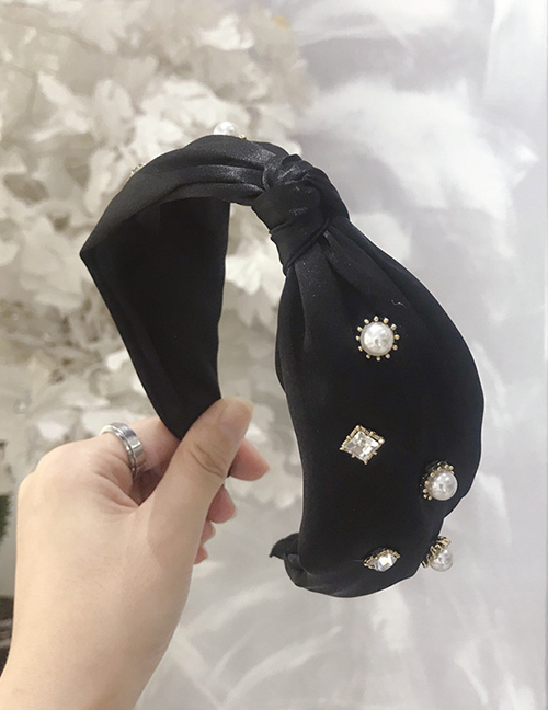 Fashion Black Knotted Diamond Wide-brimmed Headband