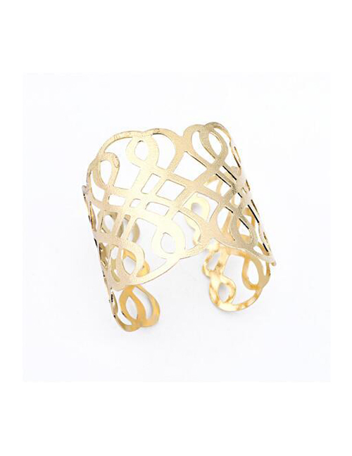 Fashion Gold Carved Flower Big Open Bracelet