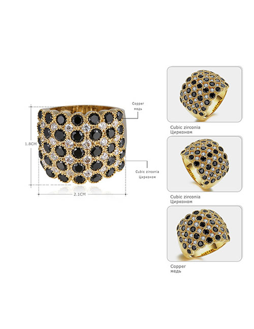 Fashion Gold + Black Zircon Copper Ring
