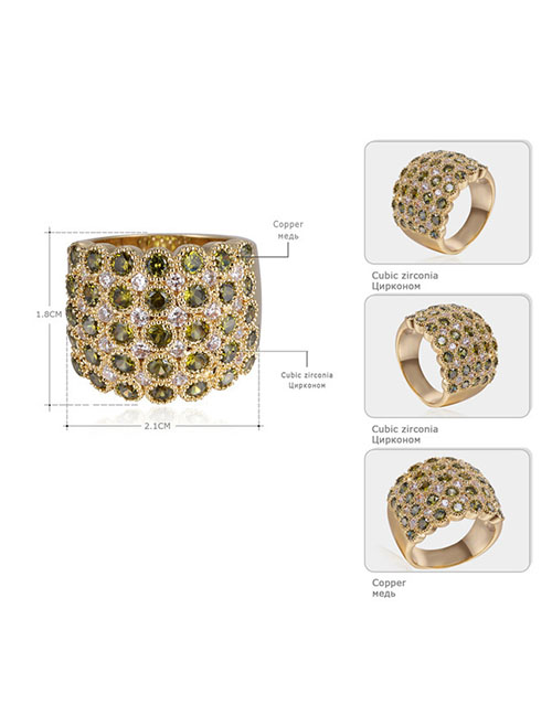 Fashion Gold + Olive Green Zircon Copper Ring